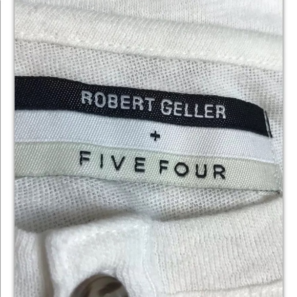 ROBERT GELLER Shirt Henley Linen Cream Gray Beige - Picture 7 of 9